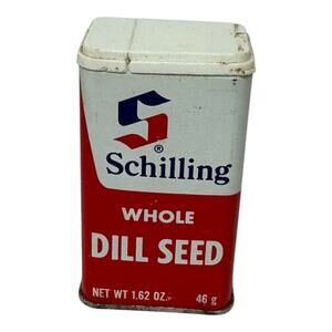VINTAGE Schilling Whole Dill Seed Red + White Spice Tin 1.62 oz